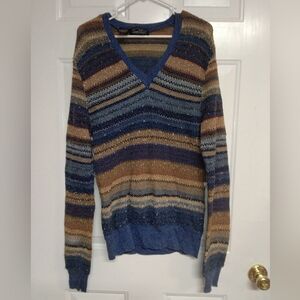 🦄 Men's Multicolor Striped V-Neck Sweater